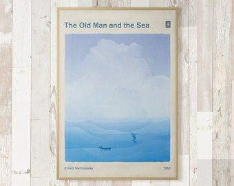 Hemingway's The Old Man and the Sea - Large Literary Book Cover Poster, Classic Literature, Bookish Gift, Nautical Decor, Digital Download