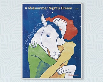 A Midsummer Night's Dream, Shakespeare, Literary Book Cover Art Poster Medium, Bookish Gift, Bibliophile, Classroom Decor, Digital Download