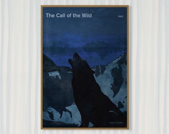 Jack London, The Call of the Wild, Large literary book cover print, bookish gift, illustration poster, Book Lover Decor, digital download
