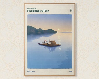 Adventures of Huckleberry Finn, Mark Twain - Large Literature Book Cover Print, Literary Bookish Gift, Classroom Decor, Instant Download