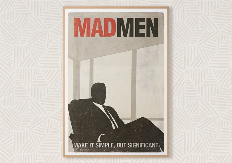 Mad Men TV Show ispirato poster grande, Don Draper, poster minimalista stampabile, arredamento scandinavo di metà secolo, download digitale immagine 1