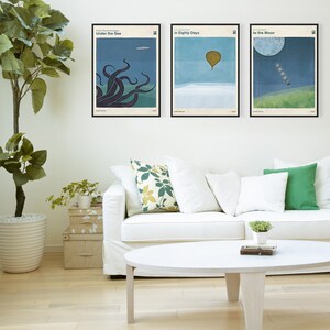 Jules Verne Extraordinary Voyages Set of 3 Prints Large, Minimalist Literary Art, Bookish Gifts, Kids Room, Classroom Decor Instant Download image 7