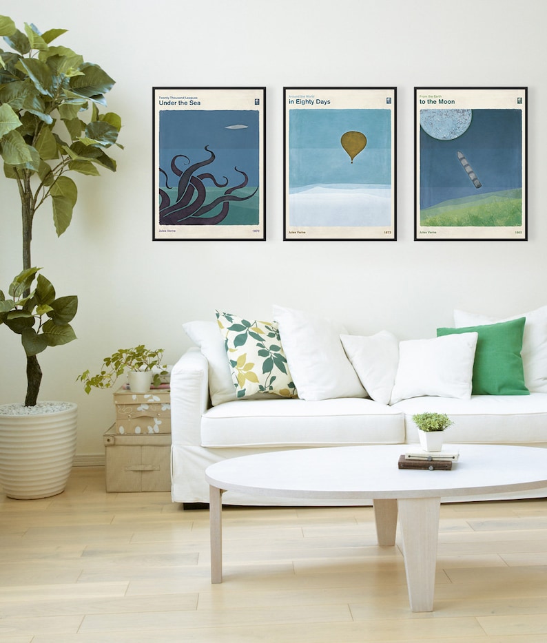 Jules Verne Extraordinary Voyages Set of 3 Prints Large, Minimalist Literary Art, Bookish Gifts, Kids Room, Classroom Decor Instant Download image 7