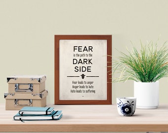 Star Wars "Fear is the path to the Dark Side" - star wars quote small poster, printable quote posters, sci fi art, digital download,