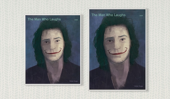 ヴィクトル・ユーゴー『笑う男』、大きな本の表紙プリント、文学アート