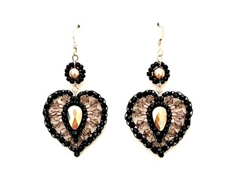 Earrings VALENTINE, Chandeliers, hand-sewn in Brickstitch technique from Swarovski crystals and Miyuki beads / beads2shine jewelry