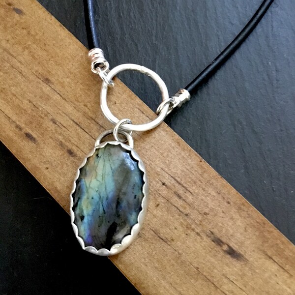 Labradorite Necklace / Natural Gemstone Necklace / Blue Labradorite Jewelry / Large Stone Necklace / Labradorite Pendant Necklace