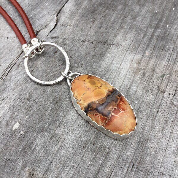 Oregon Jasper Necklace / Brecciated Jasper / Leather Jasper Necklace, Long Jasper Necklace,  SALE 15% off, USE CODE ‘SALE15’