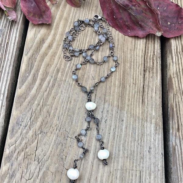 Lariat Necklace, Labradorite Necklace, Labradorite Lariat, Labradorite Drop, Labradorite Y Necklace