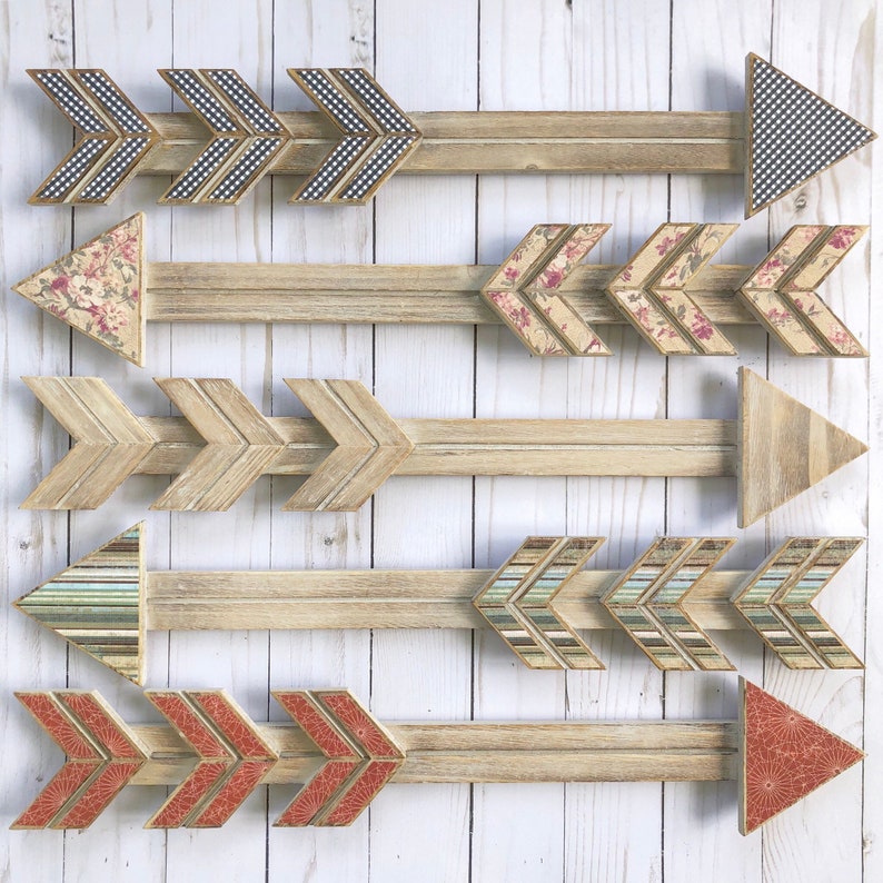 Wooden Arrow Wall Decor Rustic Farmhouse Wood Arrows Buffalo Check Woodland Burnt Orange Decoupaged Art