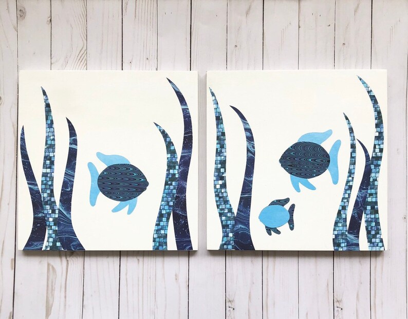Under The Sea Nursery Nautical Kids Room Mermaid Nursery Wall Art School Of Fish Blue Fish Family Art Under The Sea Bedroom