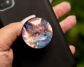 Phone Grip, Mobile Phone Holder, Fire Fantasy Fox, Black