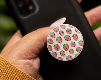 Phone Grip, Handyhalter, Erdbeeren, Strawberries, Weiß
