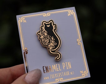 Enamel Pin magische Katze mit Halbmond Gold/Schwarz, hard enamel pin, magic 4,4cm x 2cm