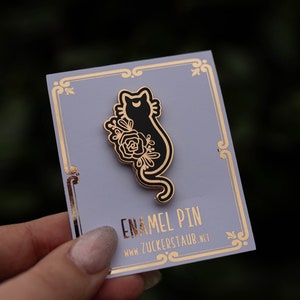 Enamel Pin magische Katze mit Halbmond Gold/Schwarz, hard enamel pin, magic 4,4cm x 2cm