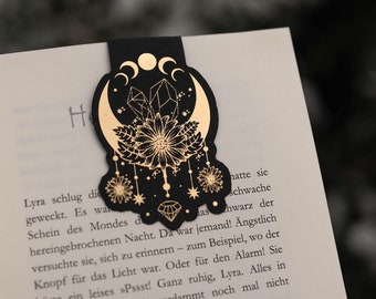 Magnetisches Lesezeichen,magisches Lesezeichen,magic Halbmond Kristalle Blumen ,foliert Gold, Motiv, Bookmark, magnetic, reading, Bücherwurm