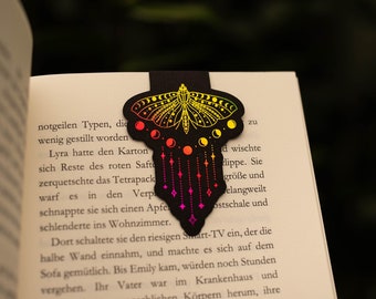 Magnetic bookmark, moth with moon phases, foiled colorful, motif, bookmark, magnetic, reading