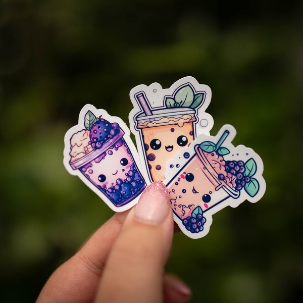 Sticker Bubble Tea Set 6 pieces, sticker fan, vinyl sticker, collect