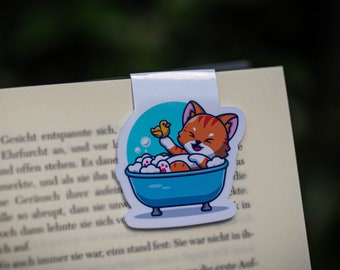 Magnetic bookmark, anime cat in bathtub, kawaii, anime, motif, bookmark, magnetic, reading, magic, bookworm gift idea