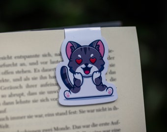 Magnetisches Lesezeichen, Anime Katze in Love,kawaii,anime, Motiv, Bookmark, magnetic, reading,magic, Bücherwurm Geschenkidee