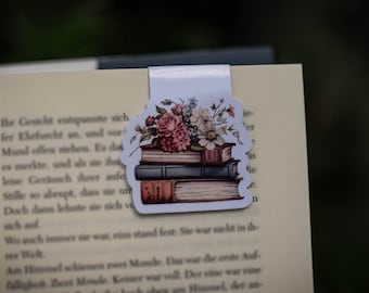 Magnetisches Lesezeichen, Bücher Blumen, Antike Bücher, Motiv, Bookmark, magnetic, reading,magic, Bücherwurm Geschenkidee