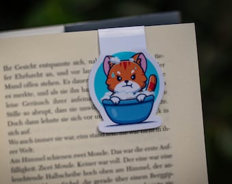 Magnetisches Lesezeichen, Anime  Wütende Katze in Badewanne,kawaii,anime, Motiv, Bookmark, magnetic, reading,magic, Bücherwurm Geschenkidee