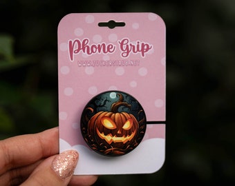 Phone Grip, Mobile Phone Holder, Smartphone Grip Holder, Halloween Pumpkin, Black