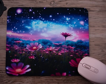 Mousepad Flower Meadow Blue Pink, Mouse Pad, Laptop Computer Accessories, Comic Style