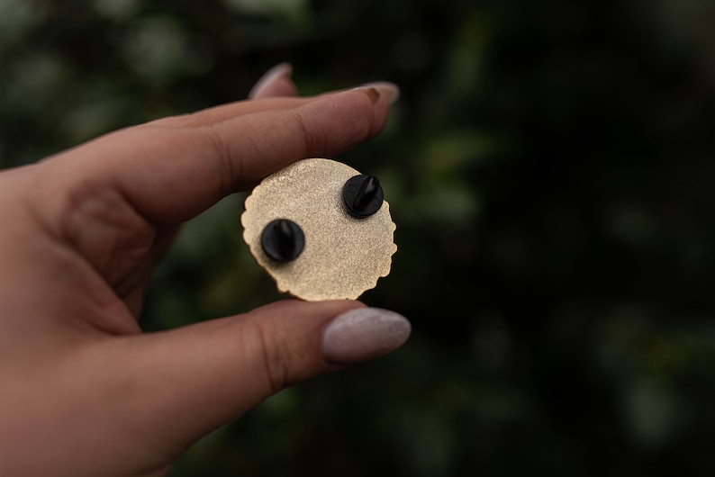 Enamel pin magic crescent with mushrooms and flowers gold/black, hard enamel pin, magic 3.8 cm image 5