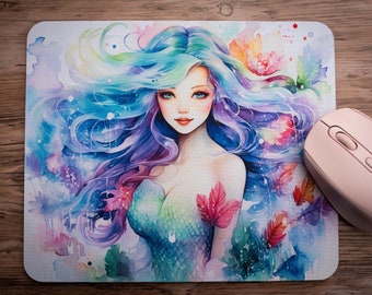 Mousepad Anime Mermaid Watercolor, Mouse Pad, Laptop Computer Accessories, Comic Style