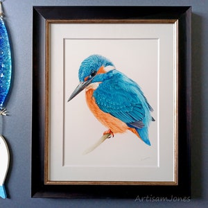 Original Watercolour Kingfisher painting, framed ready to hang.