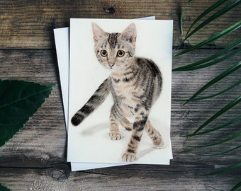 Cute Kitten Tabby Cat Blank Greetings Card - Art Card