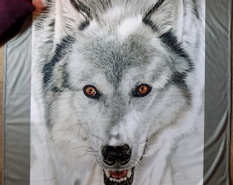 Grey Wolf Plush Fleece Blanket Throw