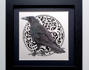 Celtic Crow - Original Pen and Ink Drawing, framed ready to hang.