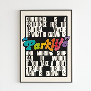 Parklife inspired - Letras - Música - A3 - A4 - A5 - Arte de parede - Pôster - Impressão - Música - Presente