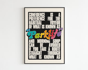 Parklife inspired - Lyrics - Music - A3 - A4 - A5 - Wall Art - Poster - Print - Music - Gift