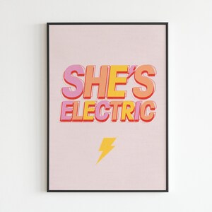 She's Electric - Typography Indie Brit Pop Music Print Song Wall Art Decor
