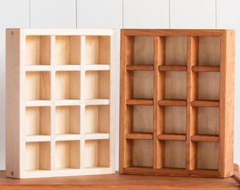 Sorting Compartment Storage Box / Crate - Maple or Cherry Wood w/ Baltic Birch Plywood - With Removable Dividers 13"x10"x2.5" - Optional Lid