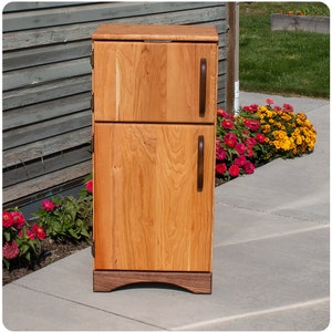 Simple Fridge Wooden Play Refrigerator - PREMIUM CHERRY or MAPLE Wood with Walnut Accents