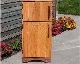 Simple Fridge Wooden Play Refrigerator - Cherry or Maple Wood with Walnut Accents