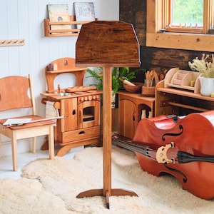 Wood Music Stand with Walnut Stain Finish (with 28 inch or 40 inch Adjustment Stem)