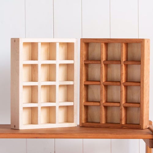 Boîte de rangement/caisse avec compartiment de tri - Érable ou cerisier avec contreplaqué de bouleau de la Baltique - Avec séparateurs amovibles 33 x 10 x 2,5 pouces - Couvercle en option