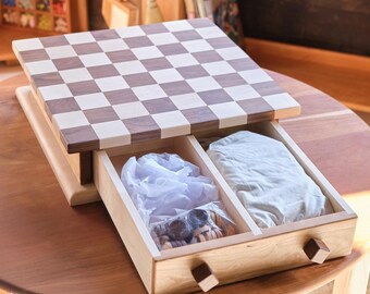 16x16 Inch Walnut / Maple Checker Board Set With Drawer
