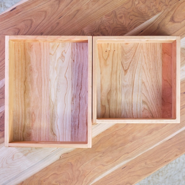 Cherry Wood Storage Crates / Boxes, 2 Sizes (9" x 9" or 9" x 12") - With or Without Lid