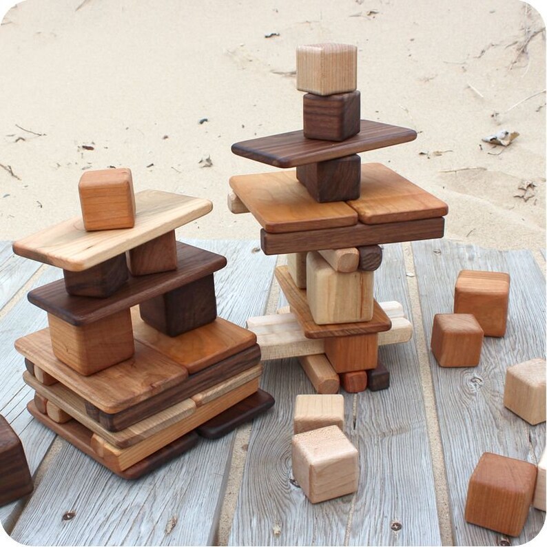 Wood Building Blocks, 24 Pieces, Tri-Color & Multi-Size image 6