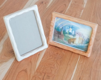 5" x 7" Sculpted Picture Frames with Cardboard Easel Backing - Cherry or Maple Wood with Plexiglass