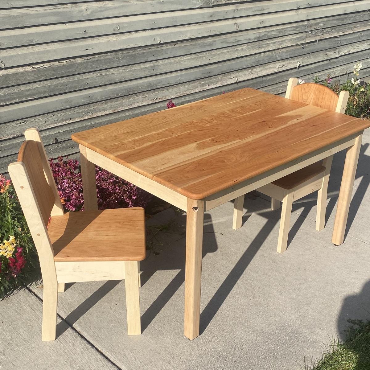 Large Everyday Rectangle Table Child Height-Optional Child Chairs or Everyday Bench Add-on, Tung Oil Finish - 42x28x24 H inches - Solid Wood