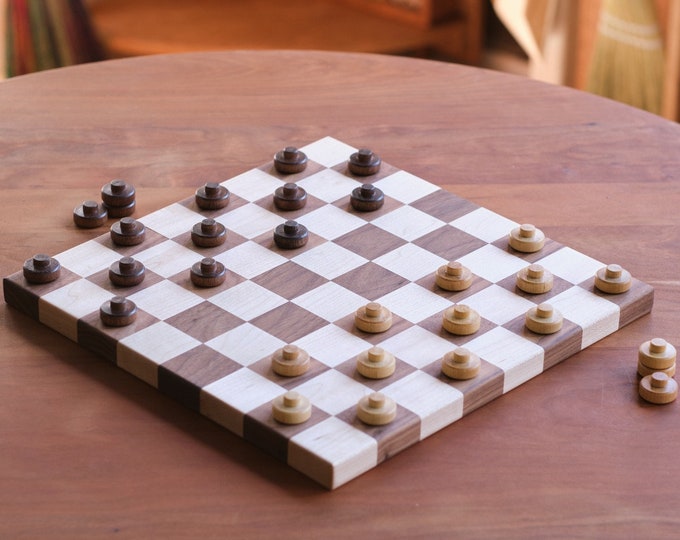 Handmade Walnut and Maple Checkerboard or Chessboard With Checkers - Etsy