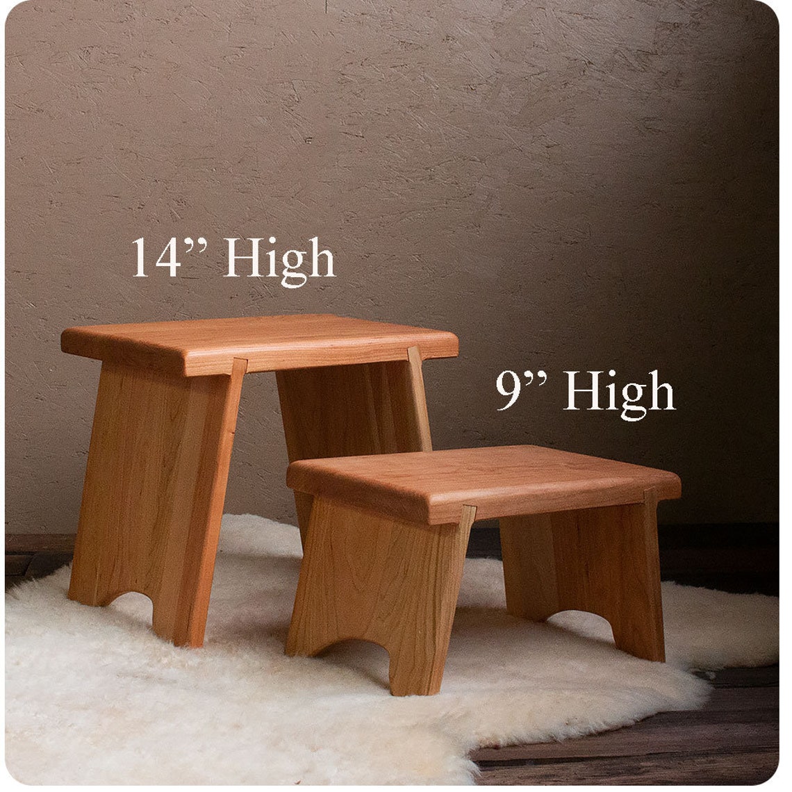 Small Wooden Cherry Step Stool Etsy