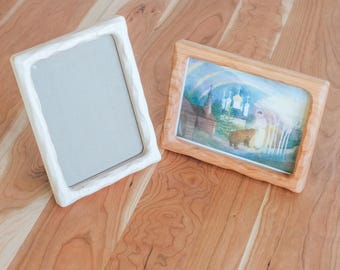 5x7 Cherry or Maple Wood Sculpted Picture Frame with Cardboard Easel Backing, Camden Rose Design